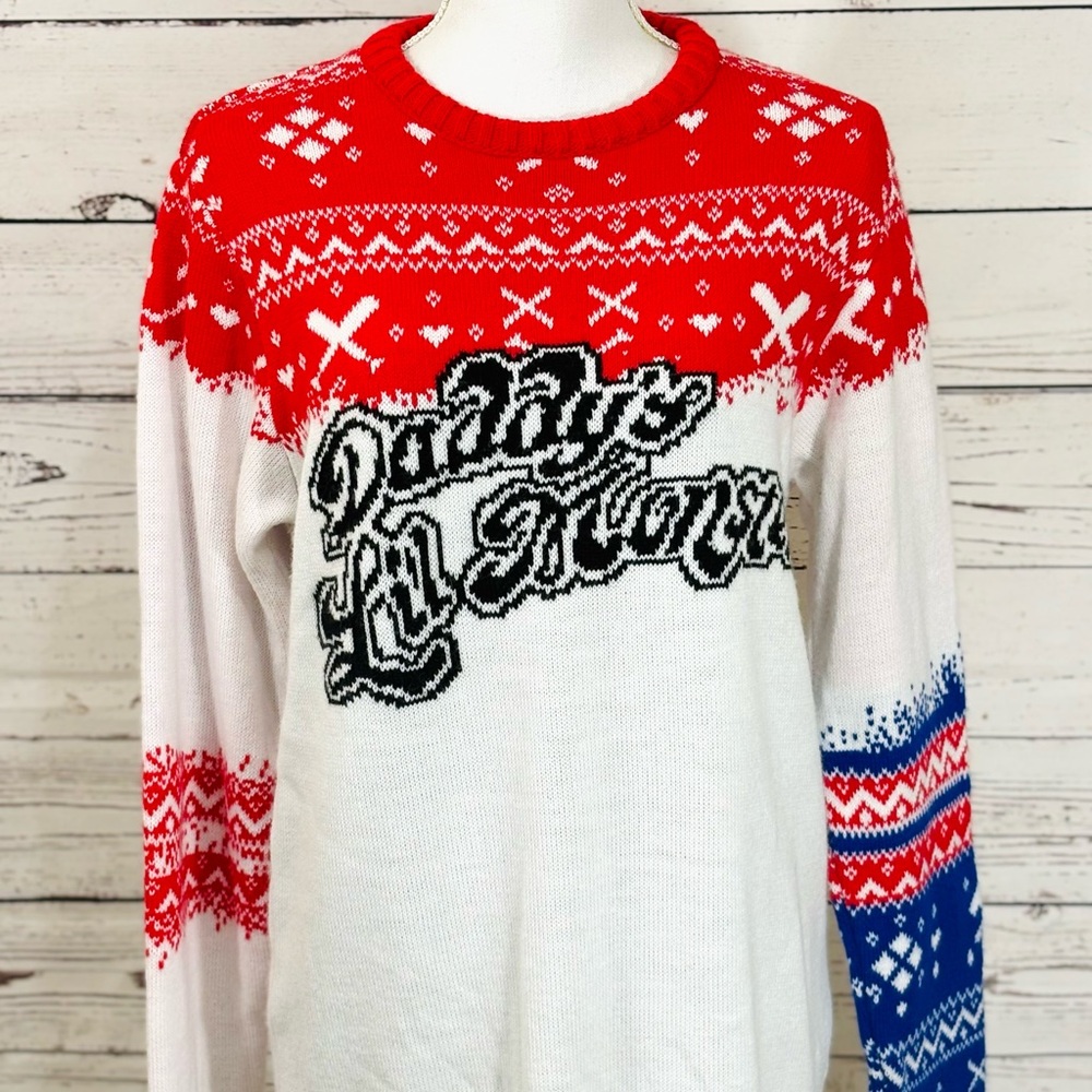Suicide Squad Harley Quinn Daddy’s Lil Monster Fair Isle Cosplay Sweater Size XL
